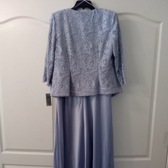 Long Lace & Satin Mock Jacket Dress With Open Scallop Detail Jacket and A-Line S - Picture 2 of 4